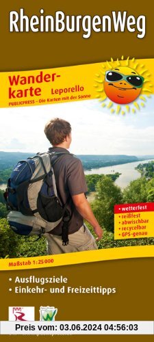 Wanderkarte Leporello RheinBurgenWeg: Mit Ausflugszielen, Einkehr- & Freizeittipps, wetterfest, reißfest, abwischbar, GPS-genau. 1:25000